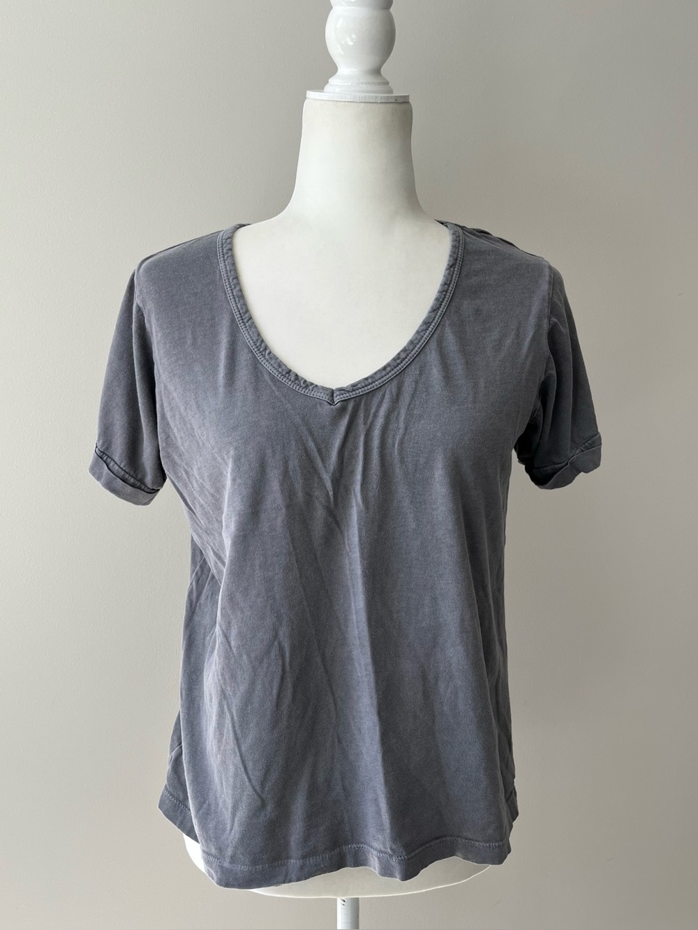 The Shanty Corporation Washed Gray V-Neck Tee with Slight High/Low Hem